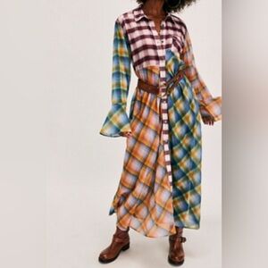 NWT Free People Prairie Plaid Maxi Dress Womens XS Long Sleeve Lightweight